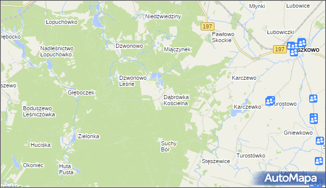 mapa Dąbrówka Kościelna gmina Kiszkowo, Dąbrówka Kościelna gmina Kiszkowo na mapie Targeo