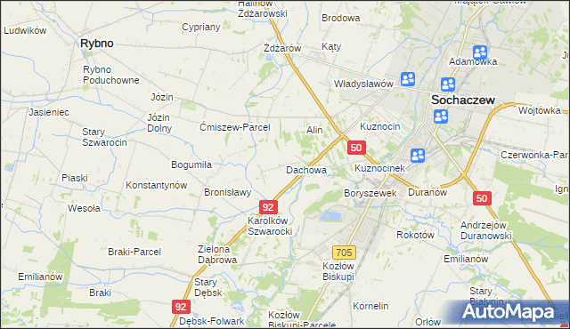 mapa Dachowa gmina Sochaczew, Dachowa gmina Sochaczew na mapie Targeo