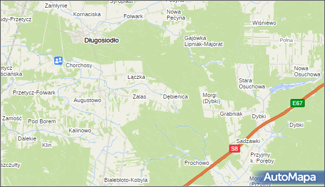 mapa Dębienica gmina Długosiodło, Dębienica gmina Długosiodło na mapie Targeo