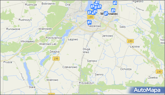 mapa Długa Wieś gmina Wągrowiec, Długa Wieś gmina Wągrowiec na mapie Targeo