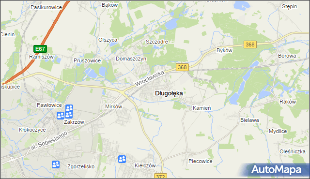 mapa Długołęka powiat wrocławski, Długołęka powiat wrocławski na mapie Targeo