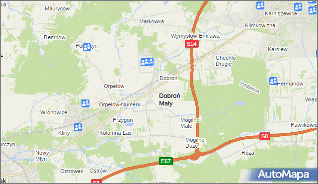 mapa Dobroń Mały, Dobroń Mały na mapie Targeo