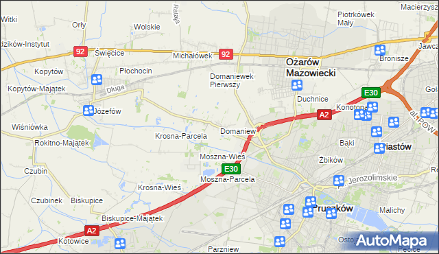 mapa Domaniew gmina Brwinów, Domaniew gmina Brwinów na mapie Targeo