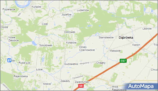 mapa Działy Czarnowskie, Działy Czarnowskie na mapie Targeo