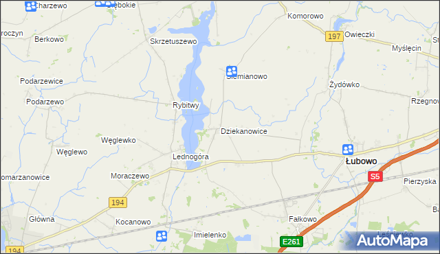 mapa Dziekanowice gmina Łubowo, Dziekanowice gmina Łubowo na mapie Targeo