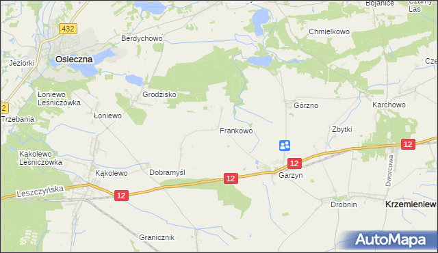 mapa Frankowo gmina Osieczna, Frankowo gmina Osieczna na mapie Targeo