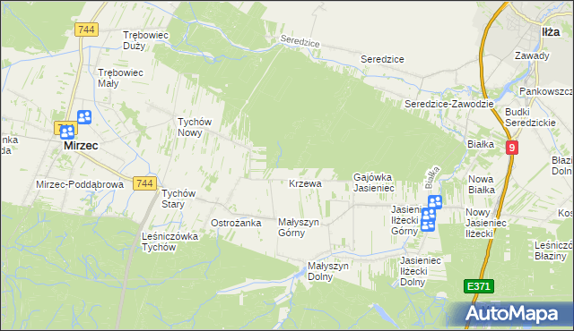 mapa Gajówka Krzewa, Gajówka Krzewa na mapie Targeo