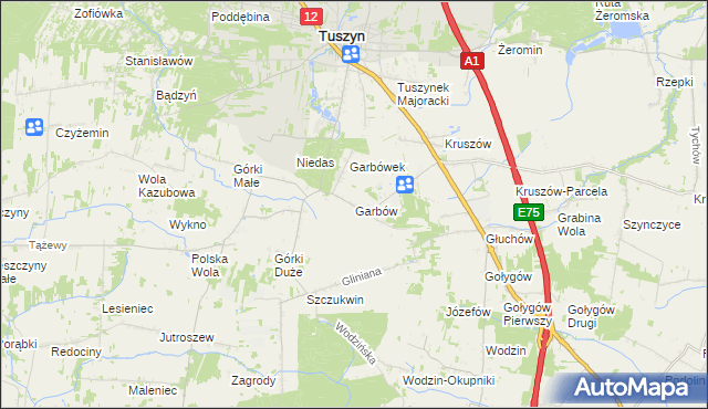 mapa Garbów gmina Tuszyn, Garbów gmina Tuszyn na mapie Targeo