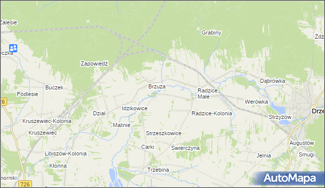 mapa Giełzów gmina Drzewica, Giełzów gmina Drzewica na mapie Targeo