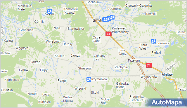 mapa Gliniany Las, Gliniany Las na mapie Targeo