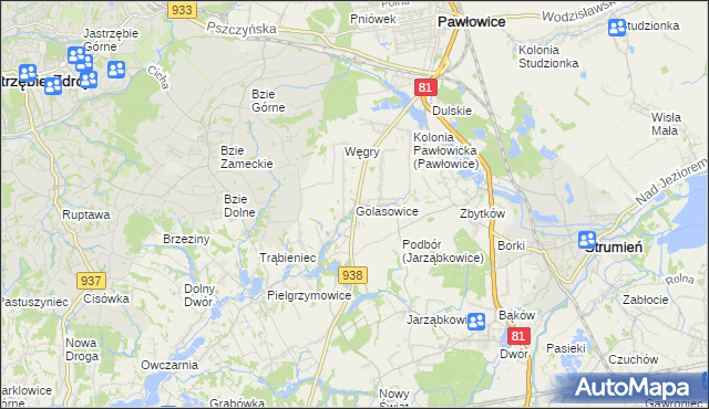 mapa Golasowice, Golasowice na mapie Targeo