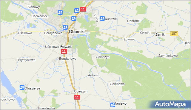 mapa Gołaszyn gmina Oborniki, Gołaszyn gmina Oborniki na mapie Targeo