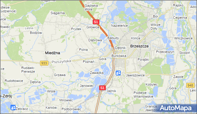 mapa Góra gmina Miedźna, Góra gmina Miedźna na mapie Targeo