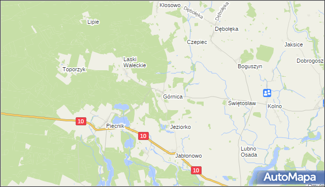 mapa Górnica gmina Wałcz, Górnica gmina Wałcz na mapie Targeo