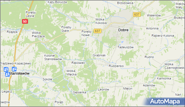 mapa Grabniak gmina Dobre, Grabniak gmina Dobre na mapie Targeo