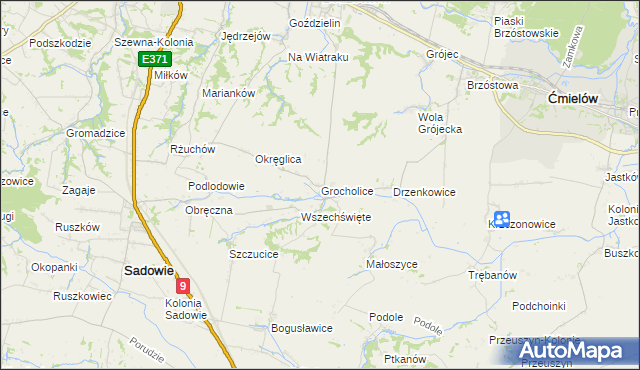 mapa Grocholice gmina Sadowie, Grocholice gmina Sadowie na mapie Targeo