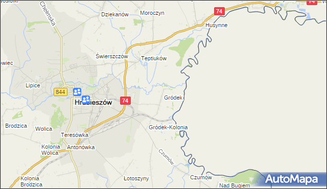 mapa Gródek gmina Hrubieszów, Gródek gmina Hrubieszów na mapie Targeo