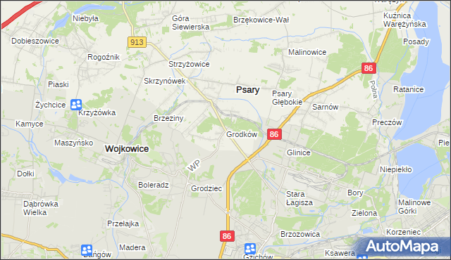 mapa Grodków gmina Psary, Grodków gmina Psary na mapie Targeo