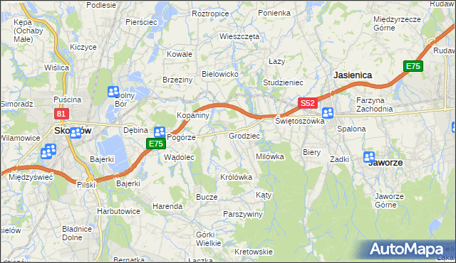 mapa Grodziec gmina Jasienica, Grodziec gmina Jasienica na mapie Targeo