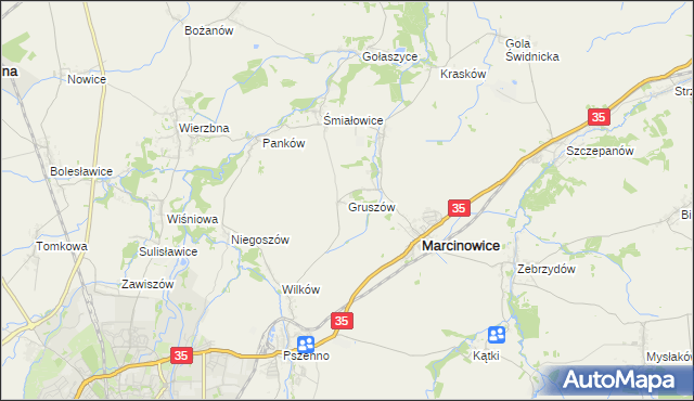 mapa Gruszów gmina Marcinowice, Gruszów gmina Marcinowice na mapie Targeo