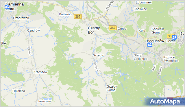 mapa Grzędy gmina Czarny Bór, Grzędy gmina Czarny Bór na mapie Targeo