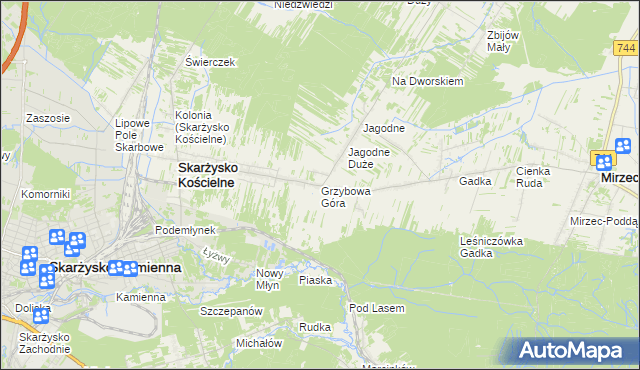 mapa Grzybowa Góra, Grzybowa Góra na mapie Targeo