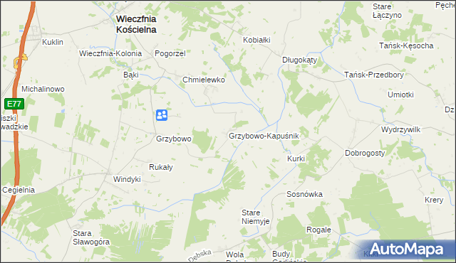 mapa Grzybowo-Kapuśnik, Grzybowo-Kapuśnik na mapie Targeo