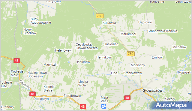 mapa Henryków gmina Głowaczów, Henryków gmina Głowaczów na mapie Targeo