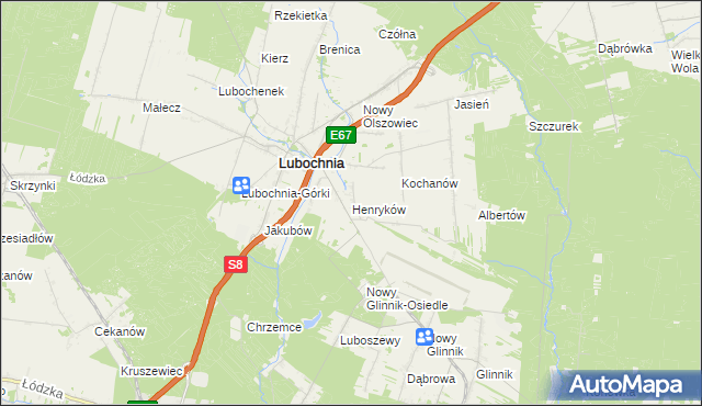 mapa Henryków gmina Lubochnia, Henryków gmina Lubochnia na mapie Targeo