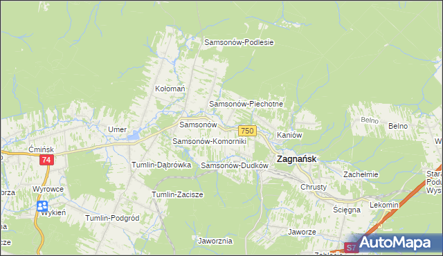 mapa Janaszów gmina Zagnańsk, Janaszów gmina Zagnańsk na mapie Targeo