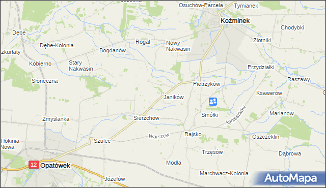 mapa Janików gmina Opatówek, Janików gmina Opatówek na mapie Targeo