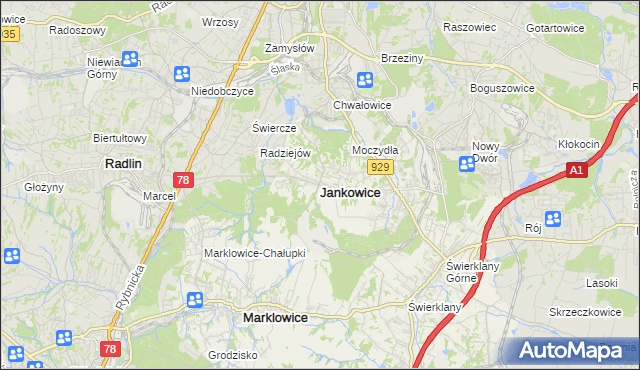 mapa Jankowice gmina Świerklany, Jankowice gmina Świerklany na mapie Targeo