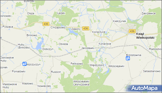 mapa Jarosławki gmina Książ Wielkopolski, Jarosławki gmina Książ Wielkopolski na mapie Targeo