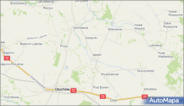 mapa Jasień gmina Głuchów, Jasień gmina Głuchów na mapie Targeo