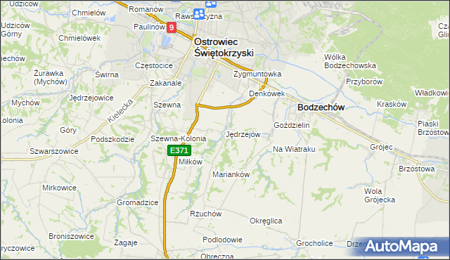 mapa Jędrzejów gmina Bodzechów, Jędrzejów gmina Bodzechów na mapie Targeo