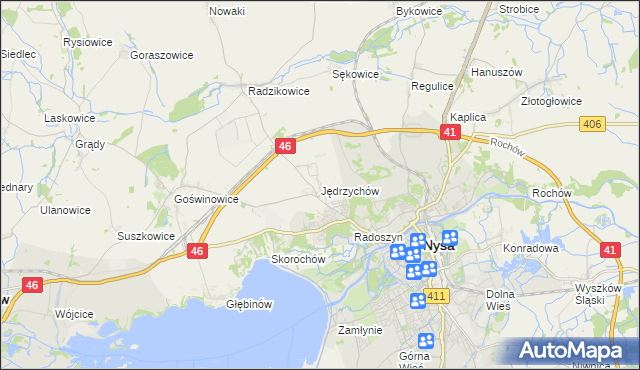 mapa Jędrzychów gmina Nysa, Jędrzychów gmina Nysa na mapie Targeo