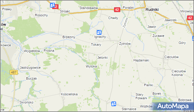 mapa Jelonki gmina Rudniki, Jelonki gmina Rudniki na mapie Targeo