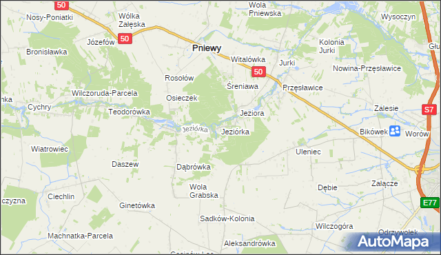 mapa Jeziórka gmina Pniewy, Jeziórka gmina Pniewy na mapie Targeo