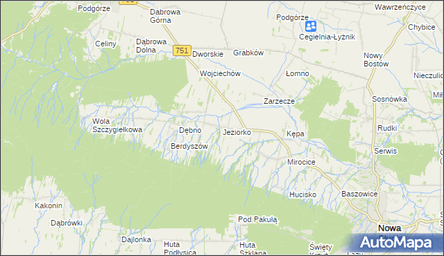 mapa Jeziorko gmina Nowa Słupia, Jeziorko gmina Nowa Słupia na mapie Targeo