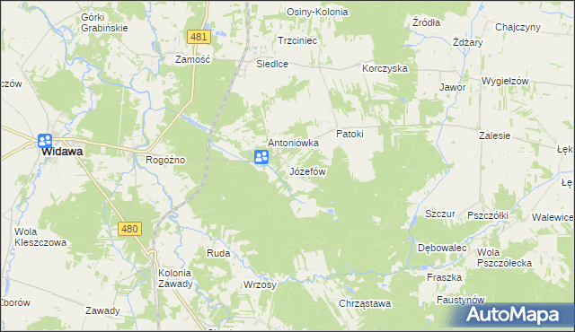 mapa Józefów gmina Widawa, Józefów gmina Widawa na mapie Targeo
