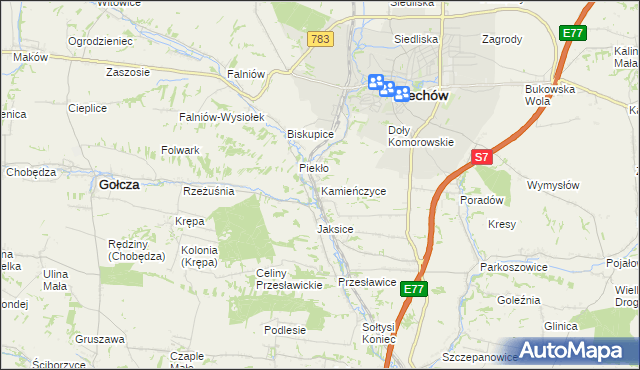 mapa Kamieńczyce gmina Miechów, Kamieńczyce gmina Miechów na mapie Targeo