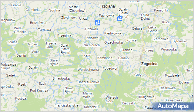 mapa Kamionna gmina Trzciana, Kamionna gmina Trzciana na mapie Targeo