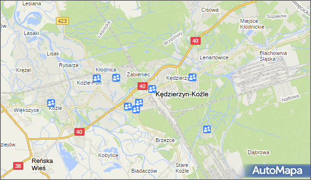 mapa Kędzierzyna-Koźle, Kędzierzyn-Koźle na mapie Targeo