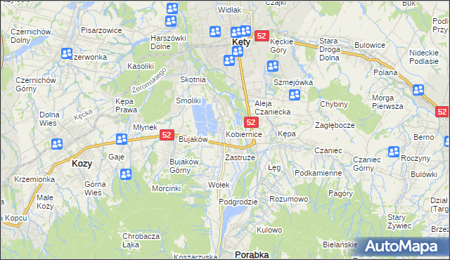 mapa Kobiernice, Kobiernice na mapie Targeo