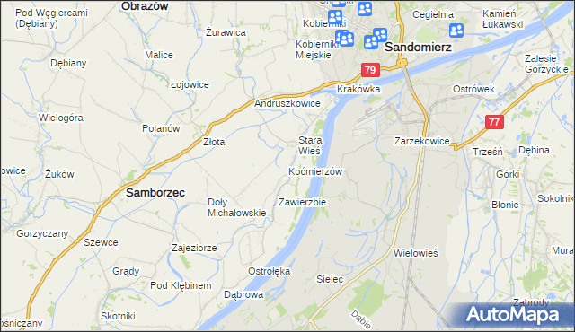 mapa Koćmierzów, Koćmierzów na mapie Targeo