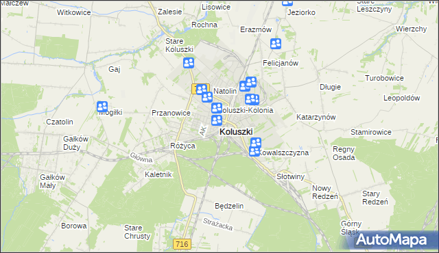 mapa Koluszki, Koluszki na mapie Targeo