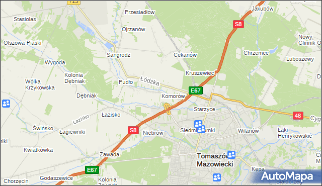 mapa Komorów gmina Tomaszów Mazowiecki, Komorów gmina Tomaszów Mazowiecki na mapie Targeo