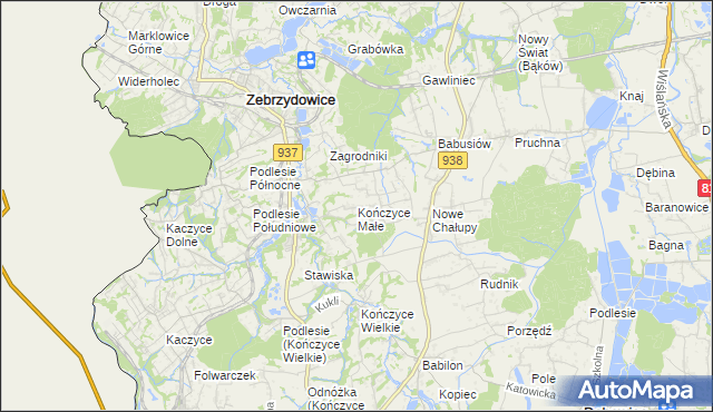 mapa Kończyce Małe, Kończyce Małe na mapie Targeo