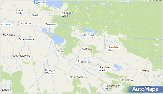 mapa Koniowo gmina Trzebnica, Koniowo gmina Trzebnica na mapie Targeo