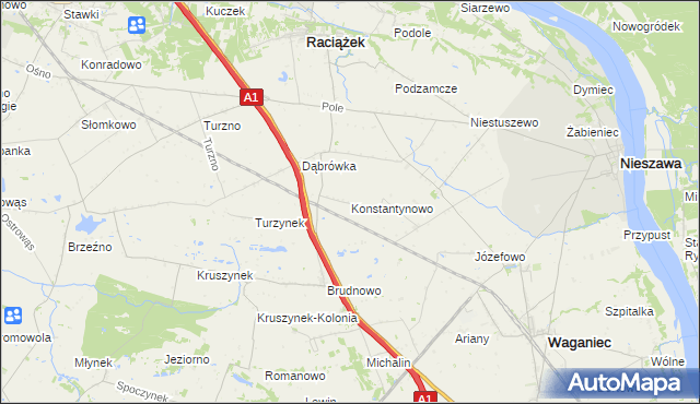 mapa Konstantynowo gmina Waganiec, Konstantynowo gmina Waganiec na mapie Targeo